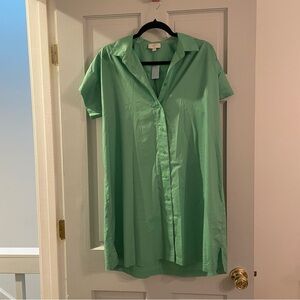 LOFT Green Button Up Shirtdress Medium Petite